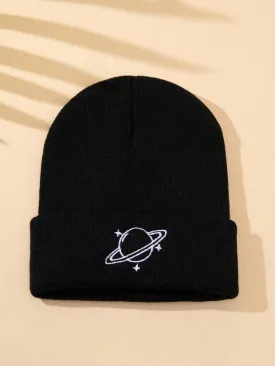 1pc Men's Knit Hat With Star Embroidery, Suitable For Autumn And Winter Outfits Casual