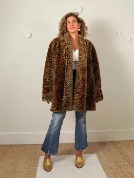 80's Leopard Faux Fur Swing Coat
