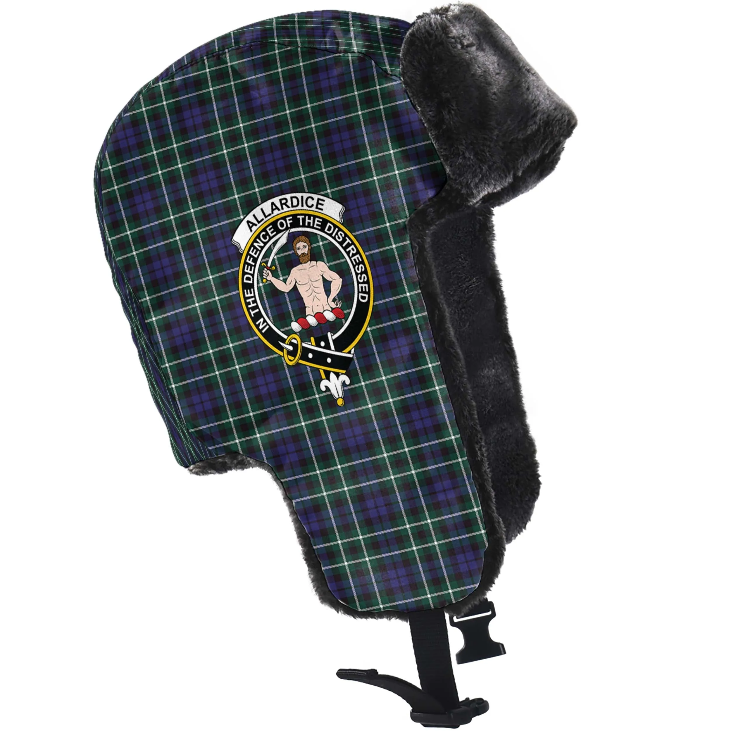 Allardice Tartan Winter Trapper Hat with Family Crest