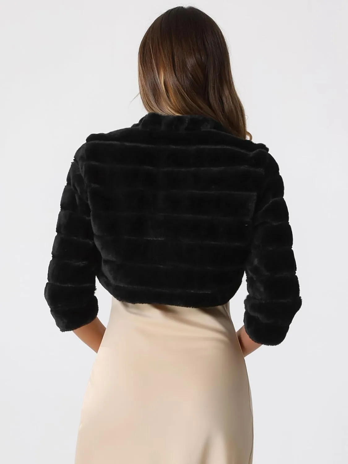 Allegra K Women's Bolero Jacket for Evening Dresses Open Front Cropped Fluffy Faux Fur Shrug