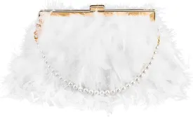 Amylove Feather Clutch Purses for Women Wedding Evening Bride Furry Purse Classy Fringe Glossy Designer
