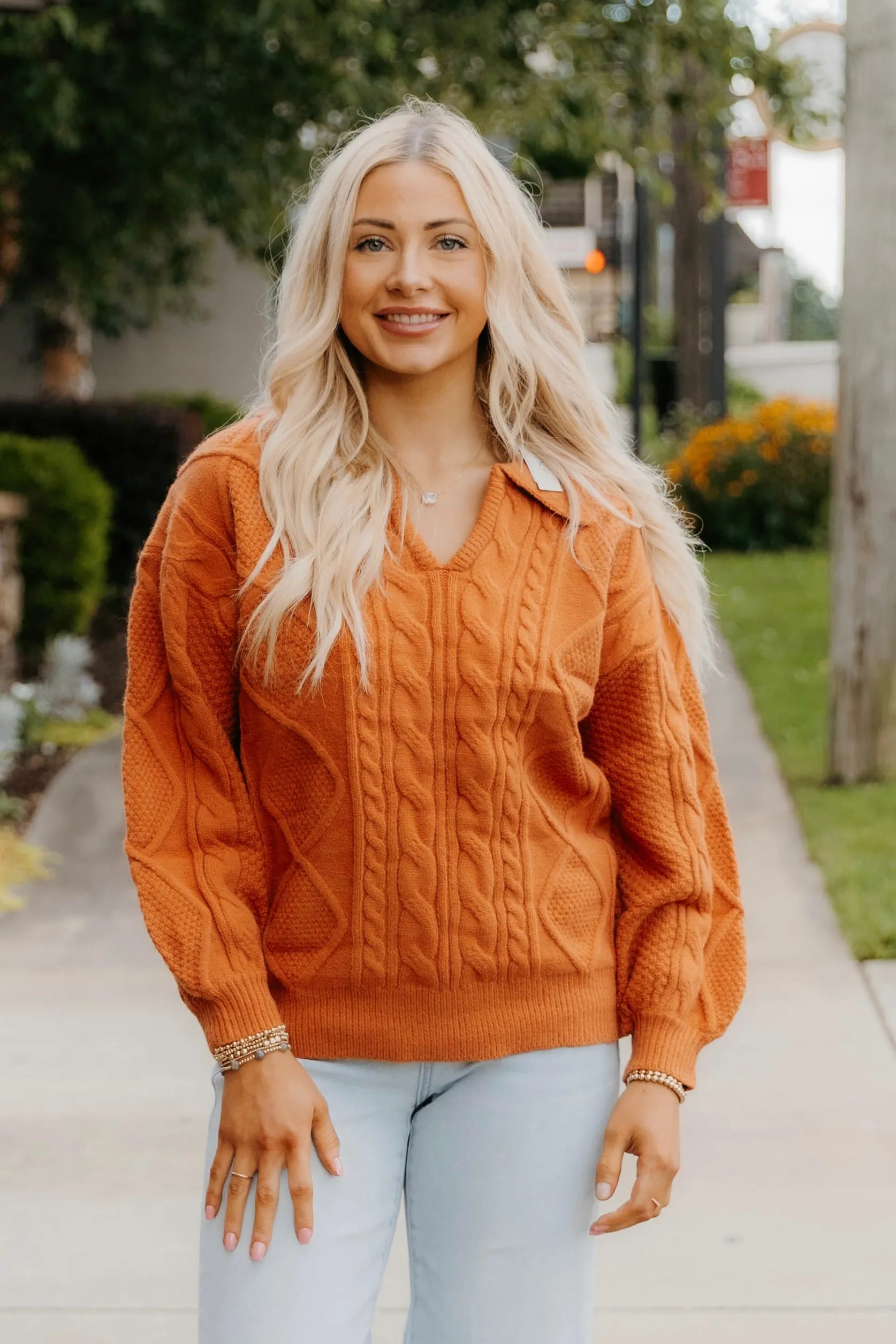 Angelica Collared Cable Knit Sweater