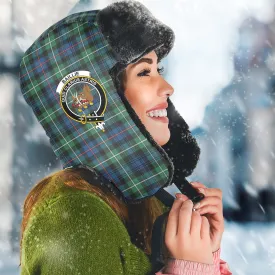 Baillie Ancient Tartan Winter Trapper Hat with Family Crest