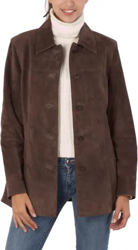BGSD Women Anna Suede Leather Car Coat (Also available in Plus Size & Petite)