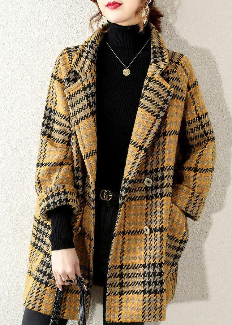 Bohemian Yellow Peter Pan Collar Plaid Coat Winter