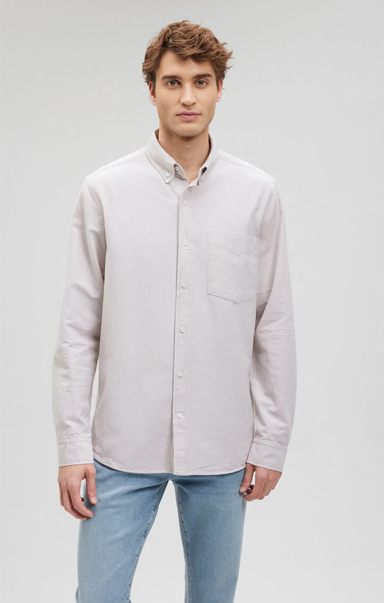 BUTTON-DOWN LONG SLEEVE SHIRT IN SILVER LINING