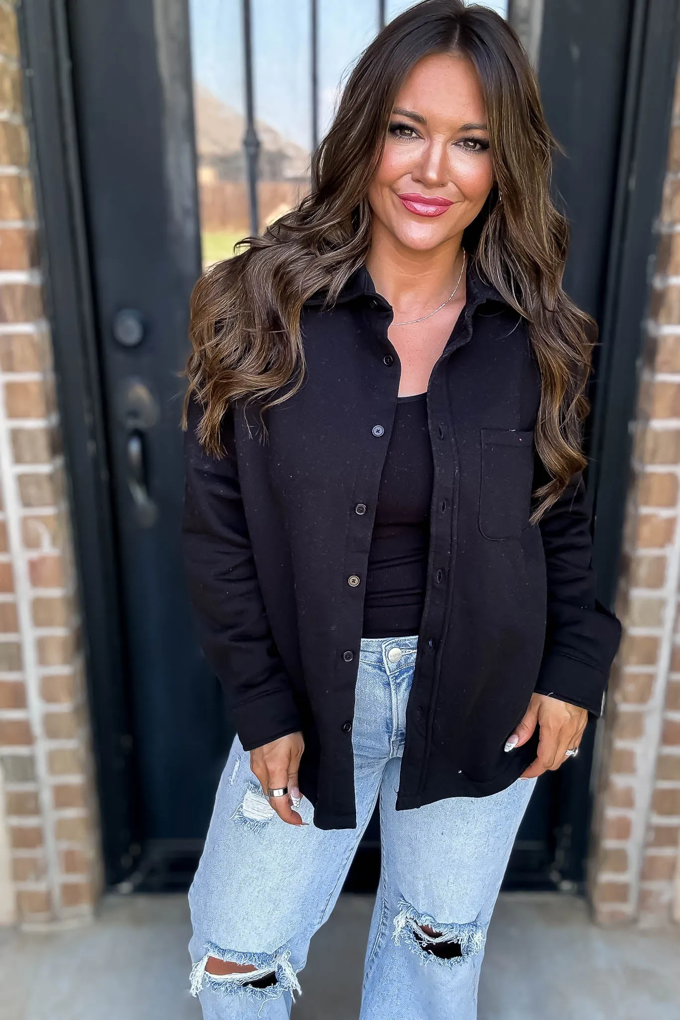 Button Up Black Fleece Shirt Jacket