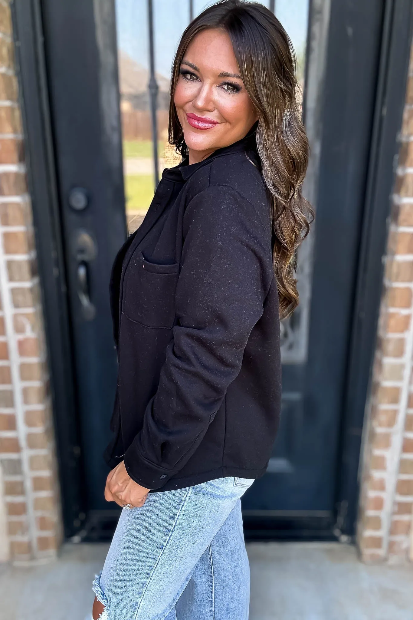 Button Up Black Fleece Shirt Jacket