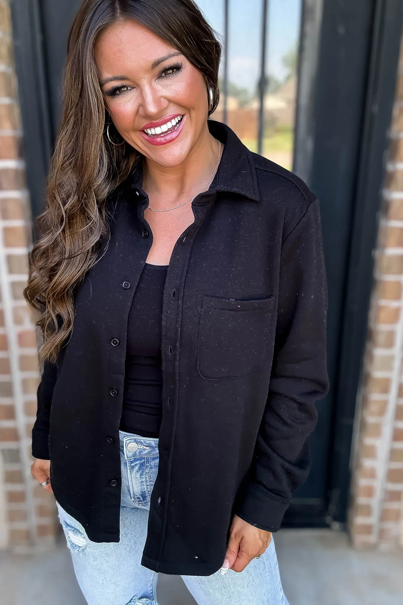 Button Up Black Fleece Shirt Jacket