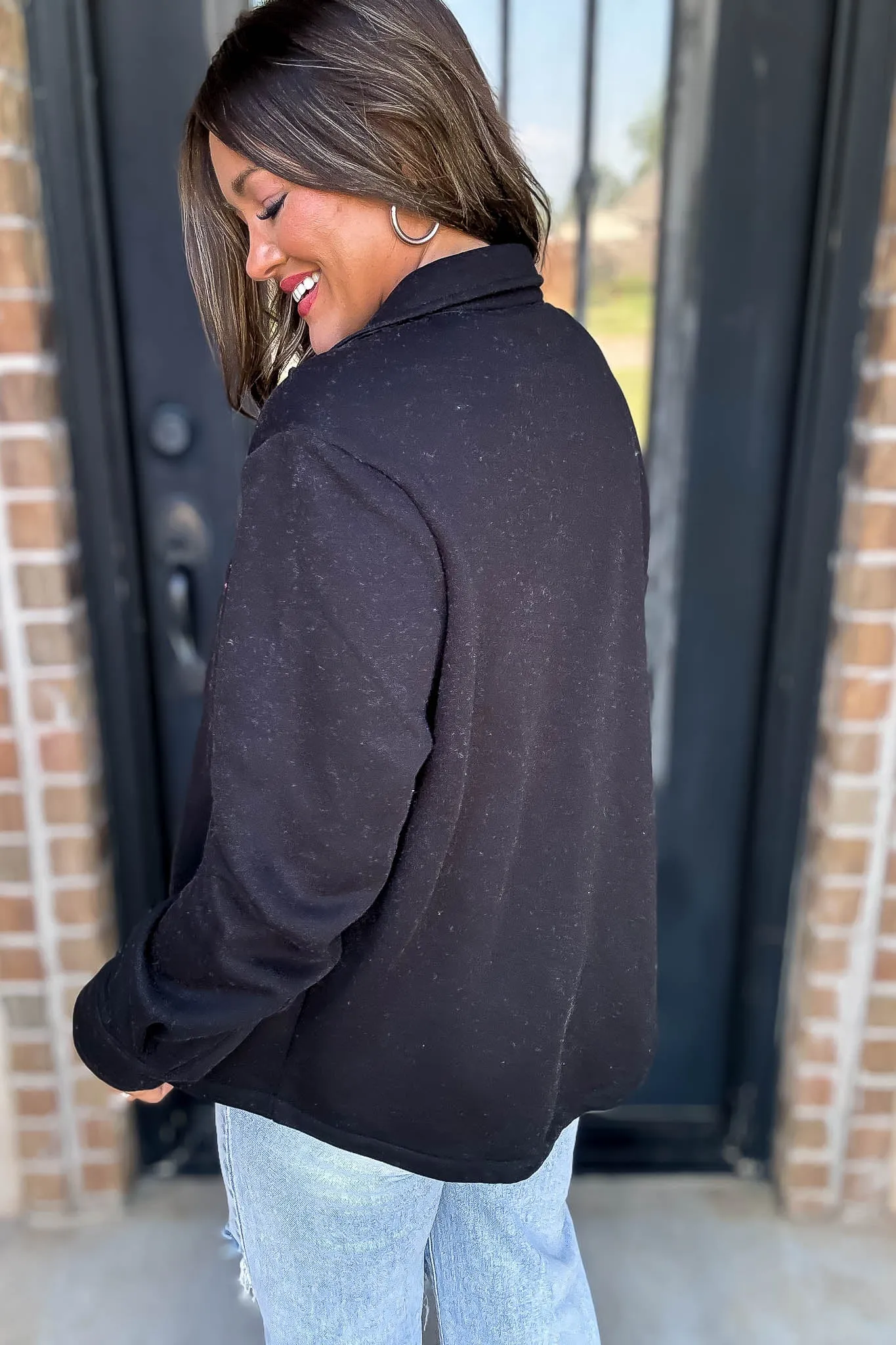 Button Up Black Fleece Shirt Jacket