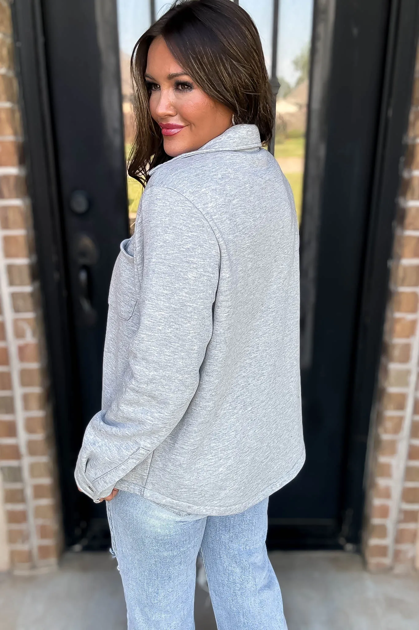 Button Up Heather Grey Fleece Shirt Jacket