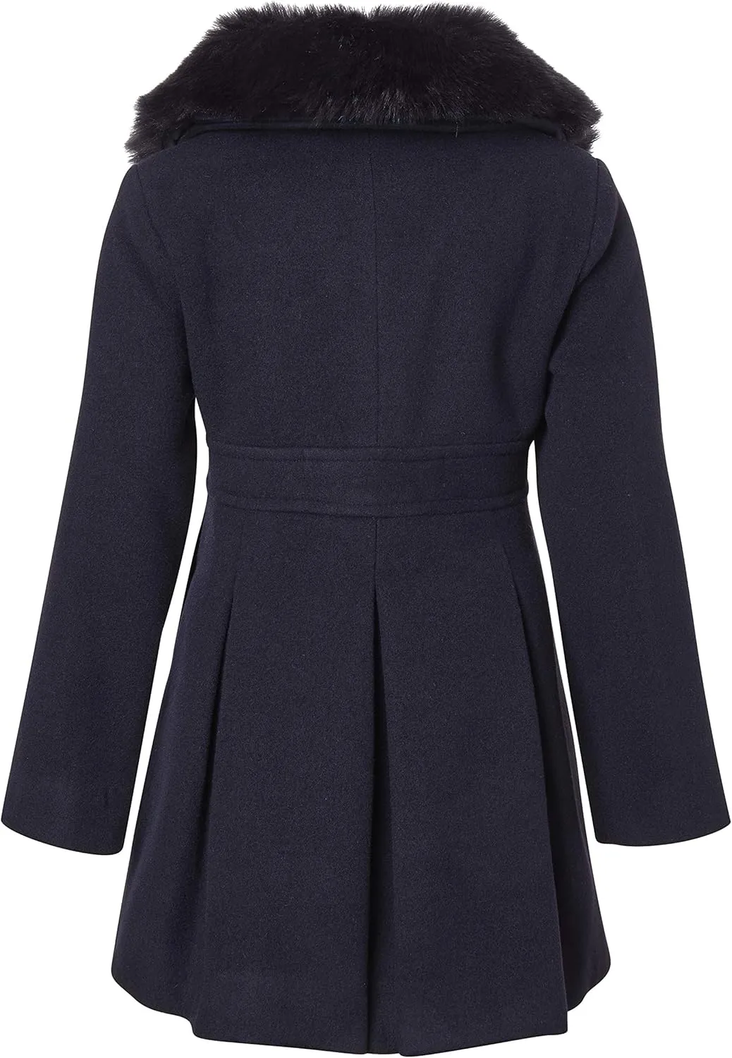 Cremson Girl Wool Look Winter Princess Bow Dress Pea Coat Jacket Faux Fur Collar
