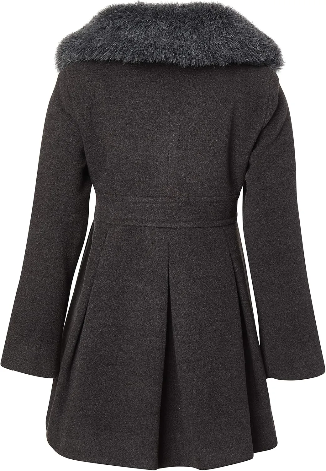 Cremson Girl Wool Look Winter Princess Bow Dress Pea Coat Jacket Faux Fur Collar