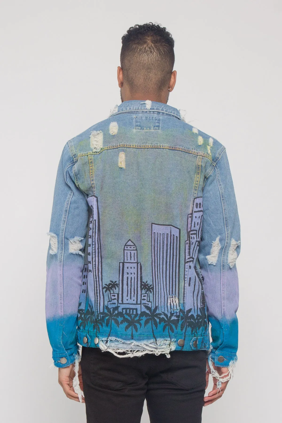 Distressed Airbrushed City Denim Jacket