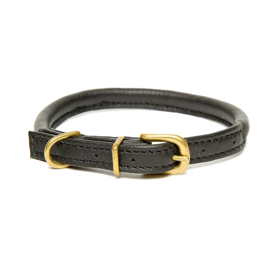 Dogs & Horses Rolled Leather Dog Collar and Lead Set Black With Brass