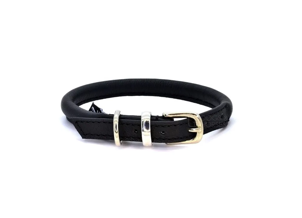 Dogs & Horses Rolled Leather Dog Collar and Lead Set Black With Chrome