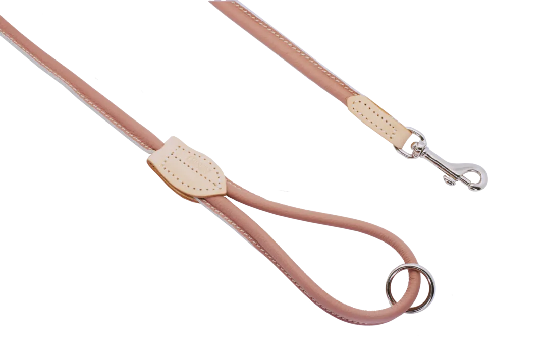 Dogs & Horses Rolled Leather Dog Collar and Lead Set Blush