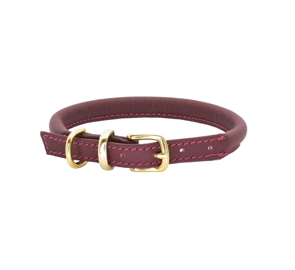 Dogs & Horses Rolled Leather Dog Collar and Lead Set Merlot & Brass