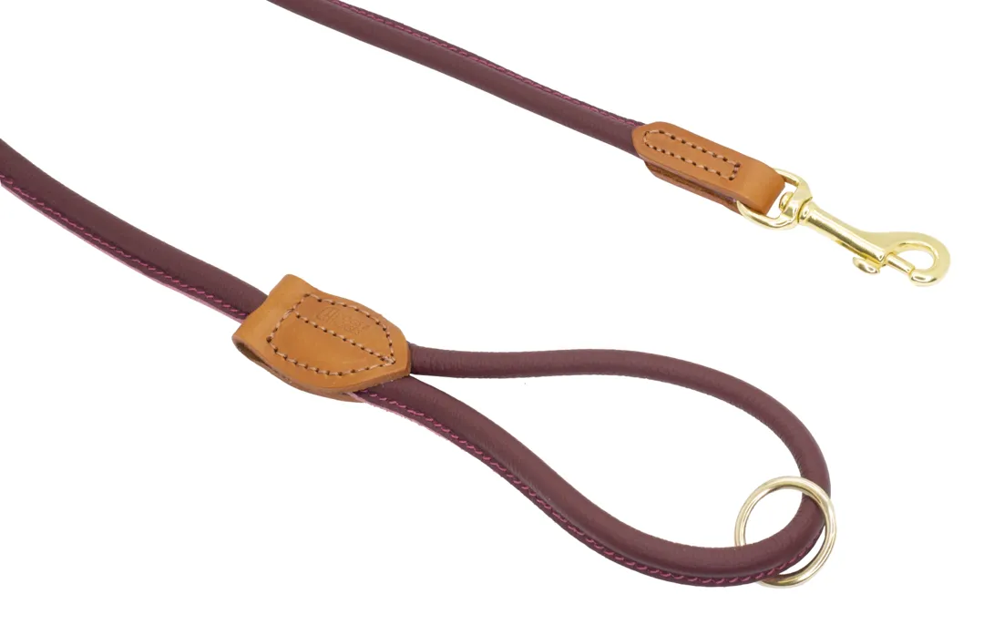 Dogs & Horses Rolled Leather Dog Collar and Lead Set Merlot & Brass