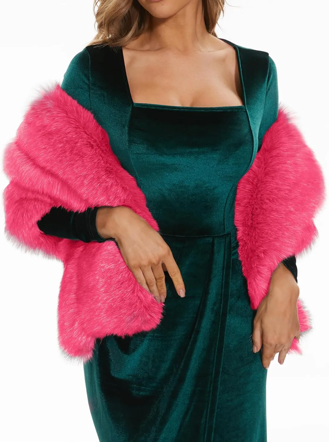 ELFJOY Luxury Faux Fur Shawl for Women Winter Fur Coat Wedding Party Fur Stole Wraps for Evening Dresses