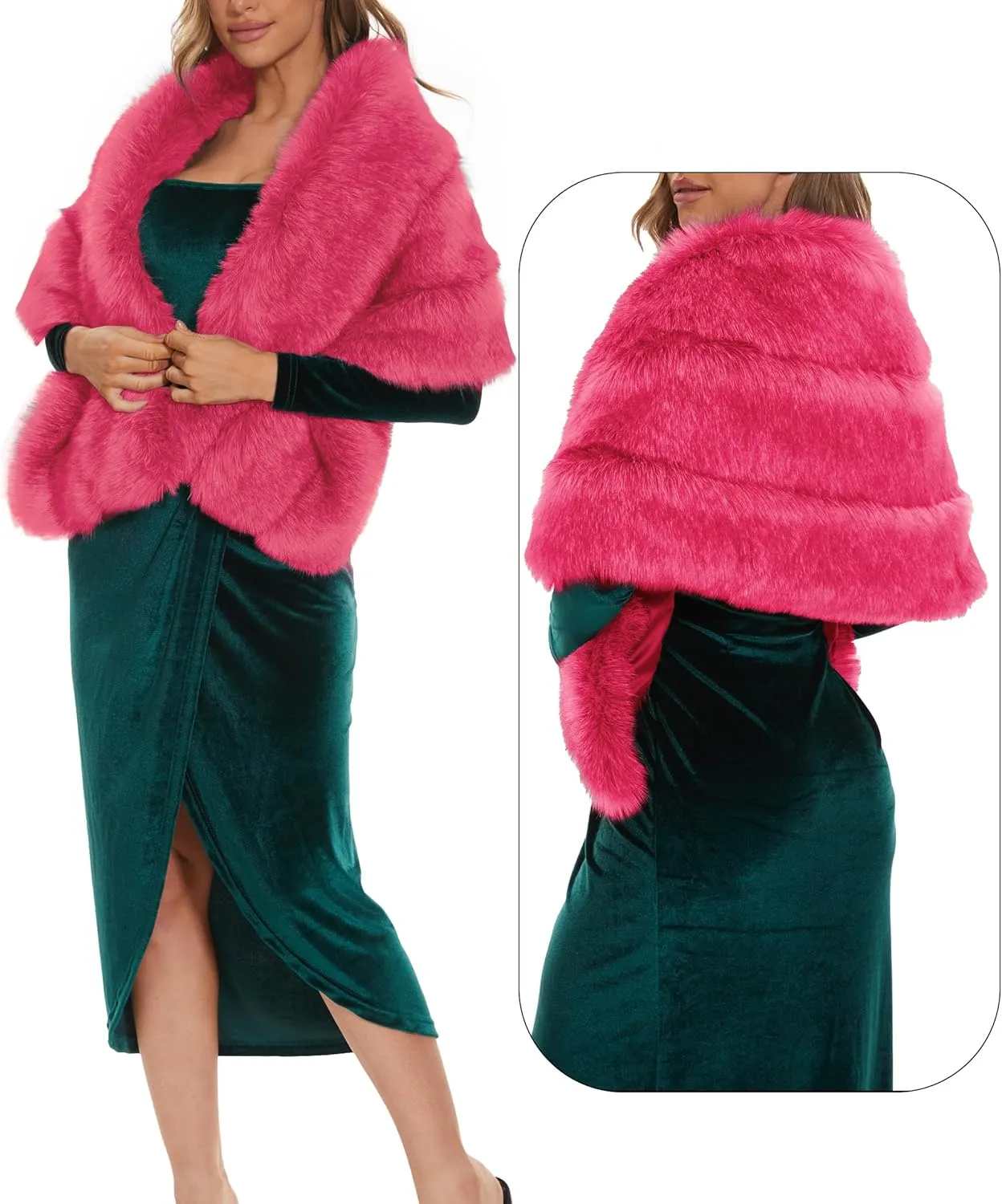 ELFJOY Luxury Faux Fur Shawl for Women Winter Fur Coat Wedding Party Fur Stole Wraps for Evening Dresses