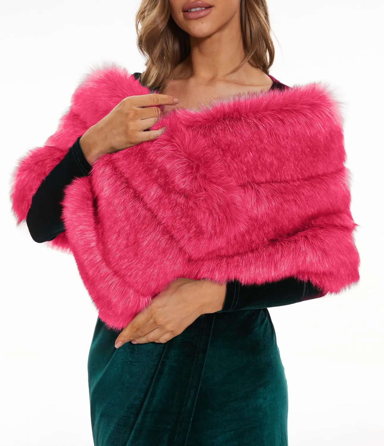 ELFJOY Luxury Faux Fur Shawl for Women Winter Fur Coat Wedding Party Fur Stole Wraps for Evening Dresses