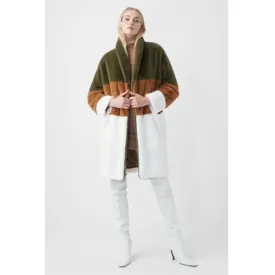 French Connection Loden Colourblock Faux Fur Coat 70RAD