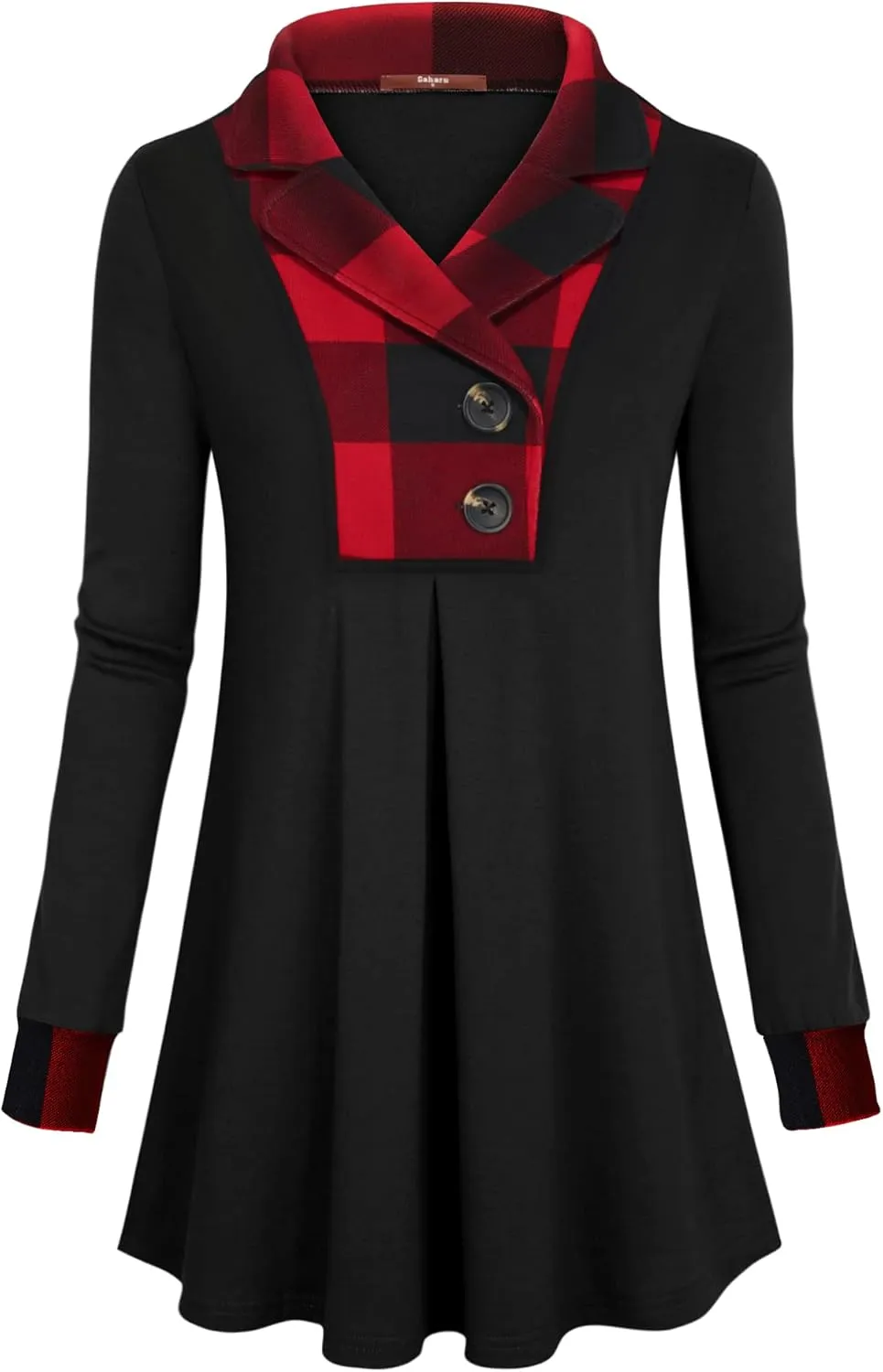Gaharu Women's Swing Tunic Notch Collar Ladies Button Sweatshirt Long Sleeve Pullover Shirt Tops