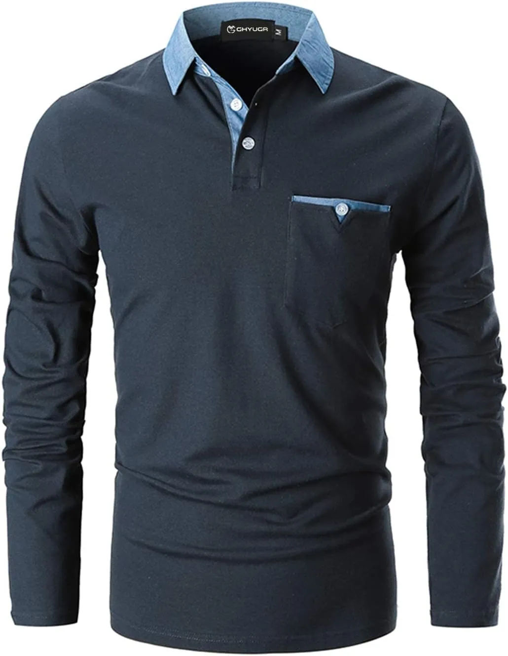 GHYUGR Men's Long Sleeve Polos Contrasting Colors Design Golf T-Shirt Casual Polo Shirts
