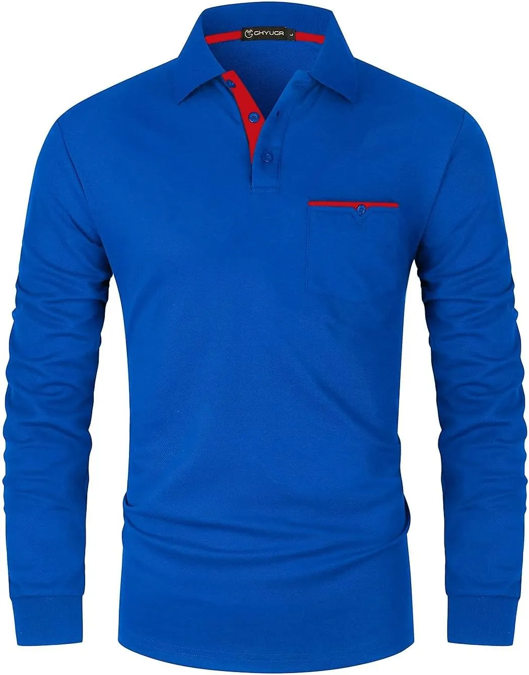 GHYUGR Men's Long Sleeve Polos Contrasting Colors Design Golf T-Shirt Casual Polo Shirts