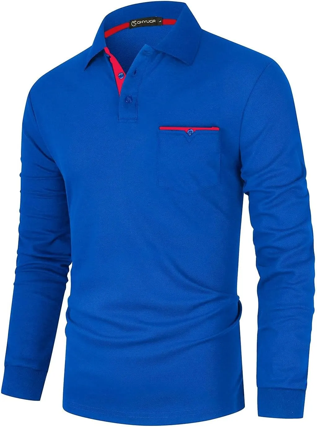 GHYUGR Men's Long Sleeve Polos Contrasting Colors Design Golf T-Shirt Casual Polo Shirts