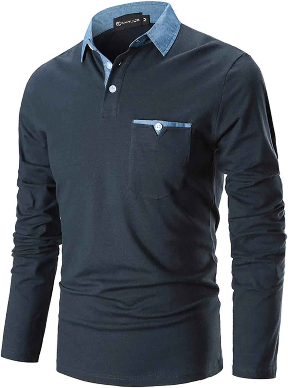 GHYUGR Men's Long Sleeve Polos Contrasting Colors Design Golf T-Shirt Casual Polo Shirts