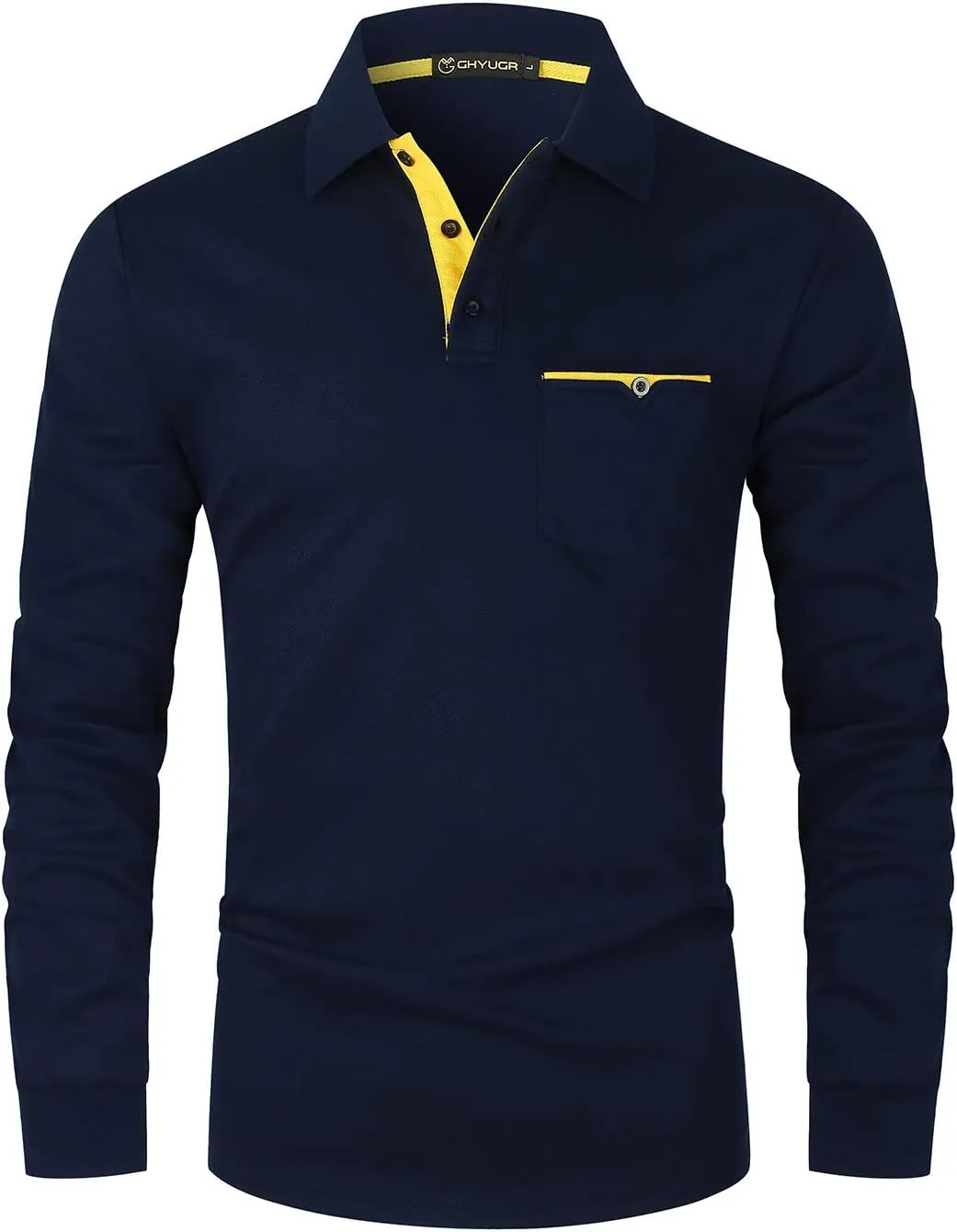 GHYUGR Men's Long Sleeve Polos Contrasting Colors Design Golf T-Shirt Casual Polo Shirts
