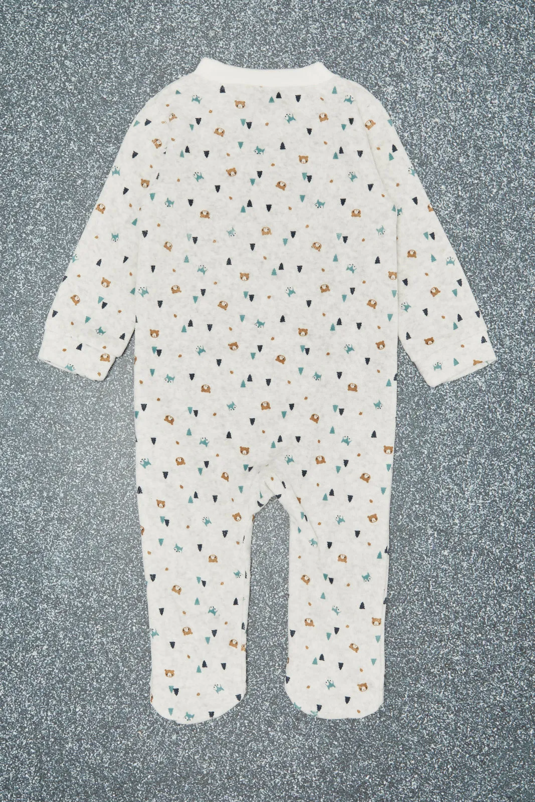 Grey Allover Printed Velour Sleepsuit