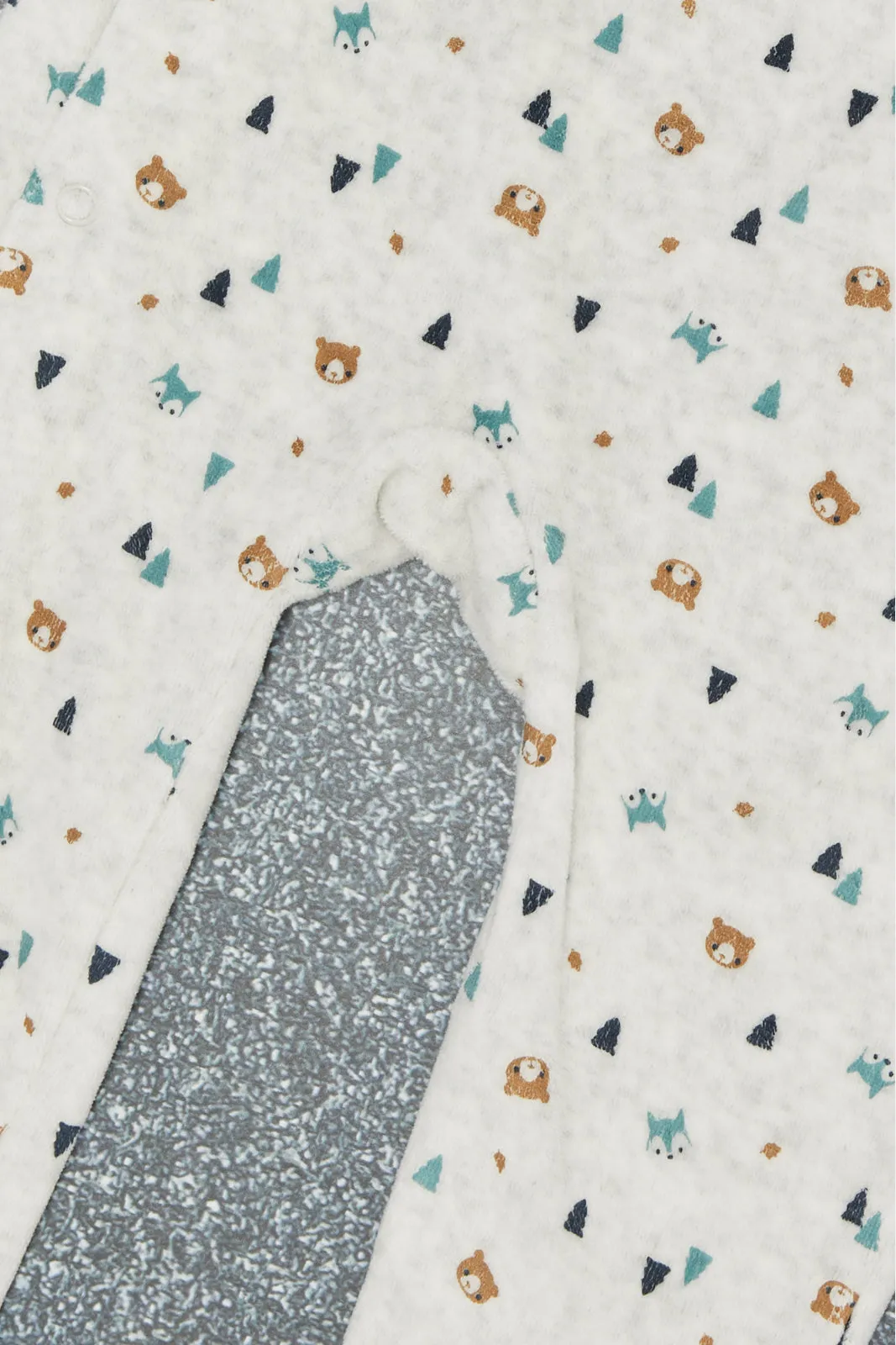 Grey Allover Printed Velour Sleepsuit