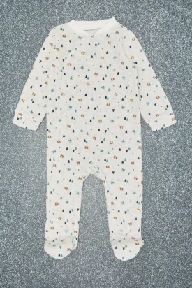 Grey Allover Printed Velour Sleepsuit