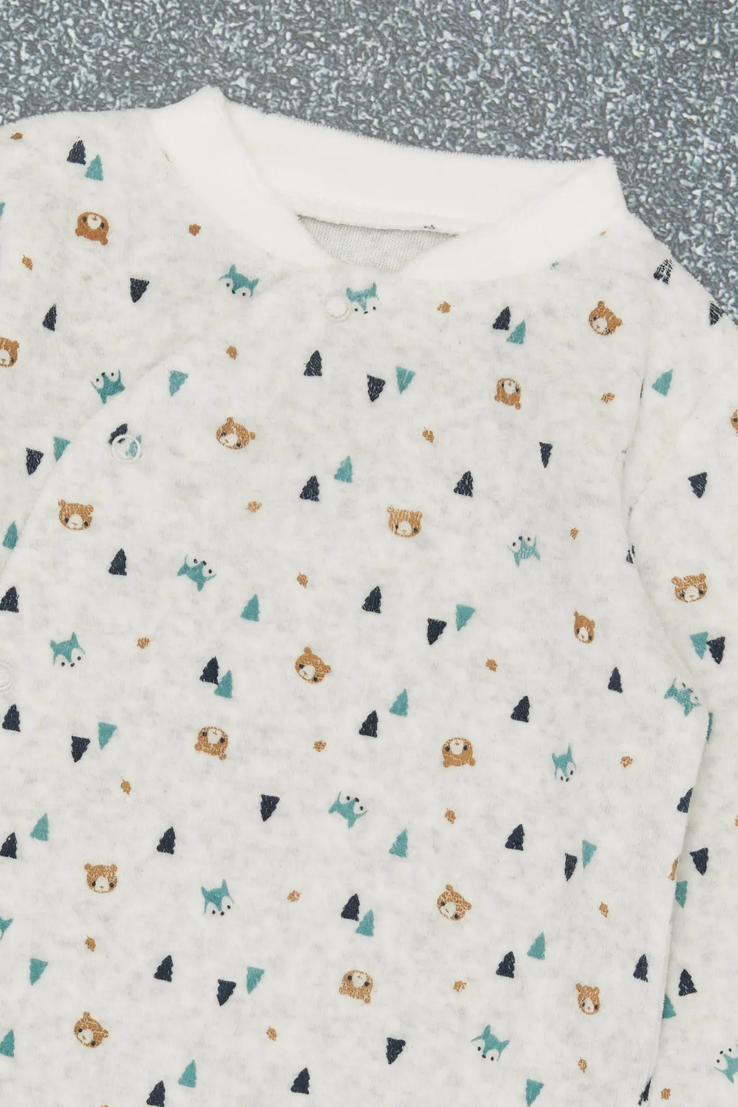 Grey Allover Printed Velour Sleepsuit