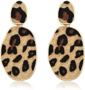 HEIDKRUEGER Leopard Print Earrings Lightweight Geometric Faux Leather Drop Dangle Earring Statement Animal Print Stud Earring for Women