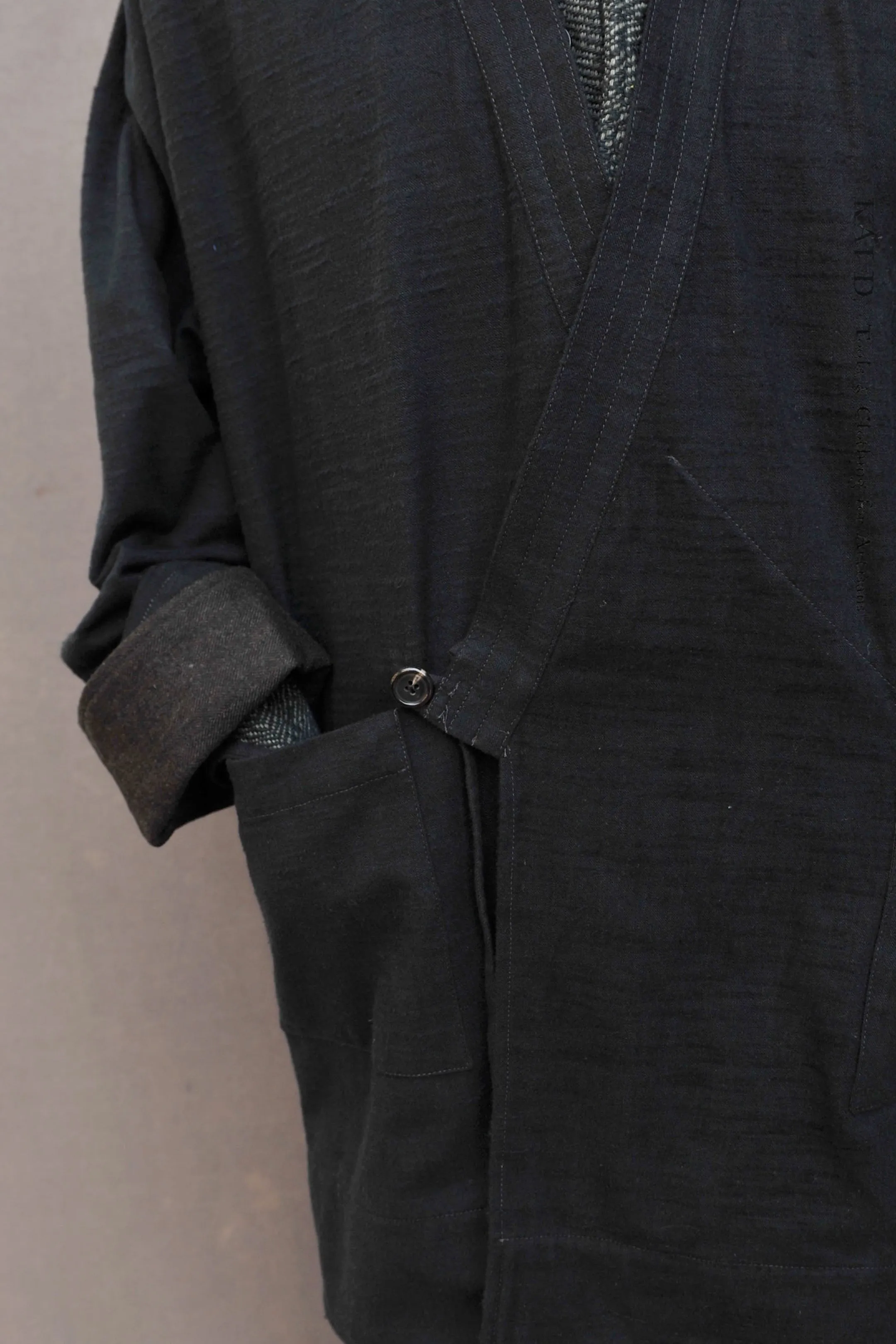 Japanese Farmer Coat - Black Slub Cotton - S (NO RETURN)