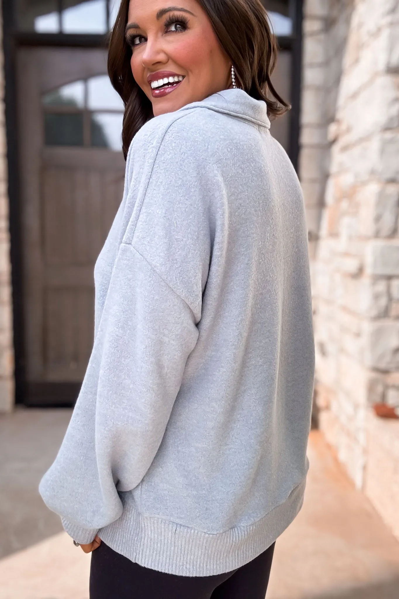 Just Remember Heather Grey Collared Brush Knit Top