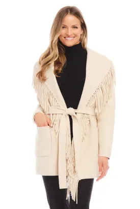 Karen Kane Belted Fringe Jacket - Beige