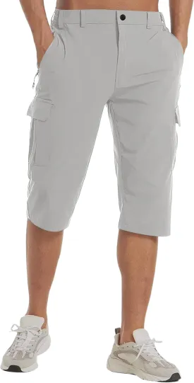 Lexiart Mens Hiking Cargo Shorts Quick Dry Lightweight Work Golf Capri Pants with 5 Zipper Pockets