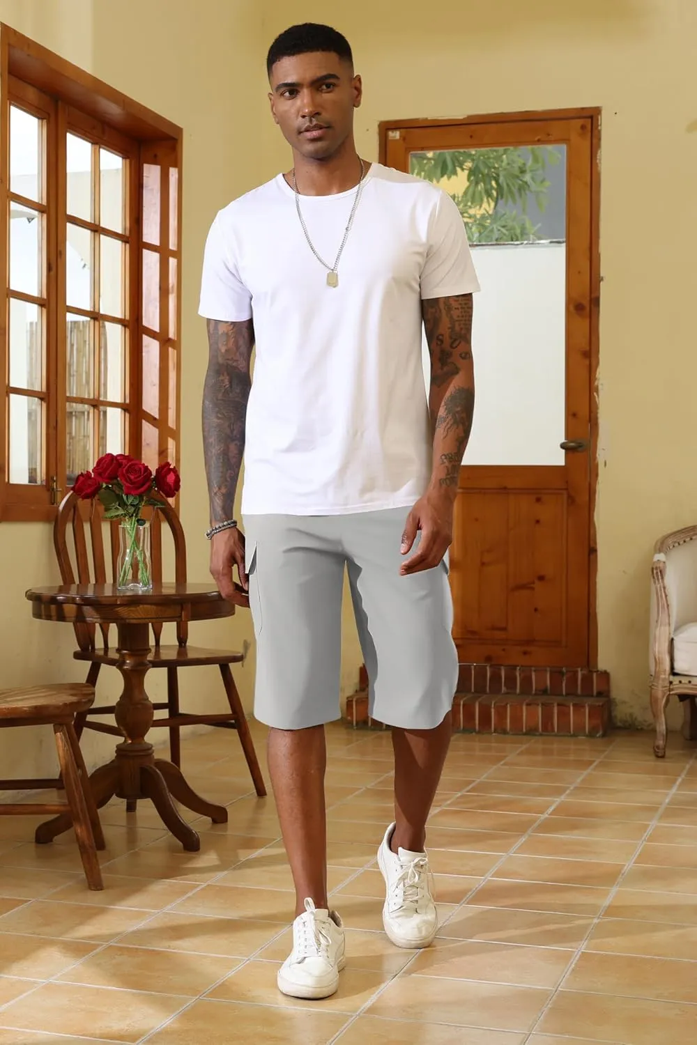 Lexiart Mens Hiking Cargo Shorts Quick Dry Lightweight Work Golf Capri Pants with 5 Zipper Pockets