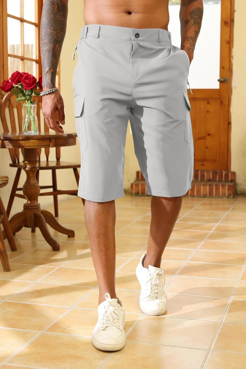 Lexiart Mens Hiking Cargo Shorts Quick Dry Lightweight Work Golf Capri Pants with 5 Zipper Pockets