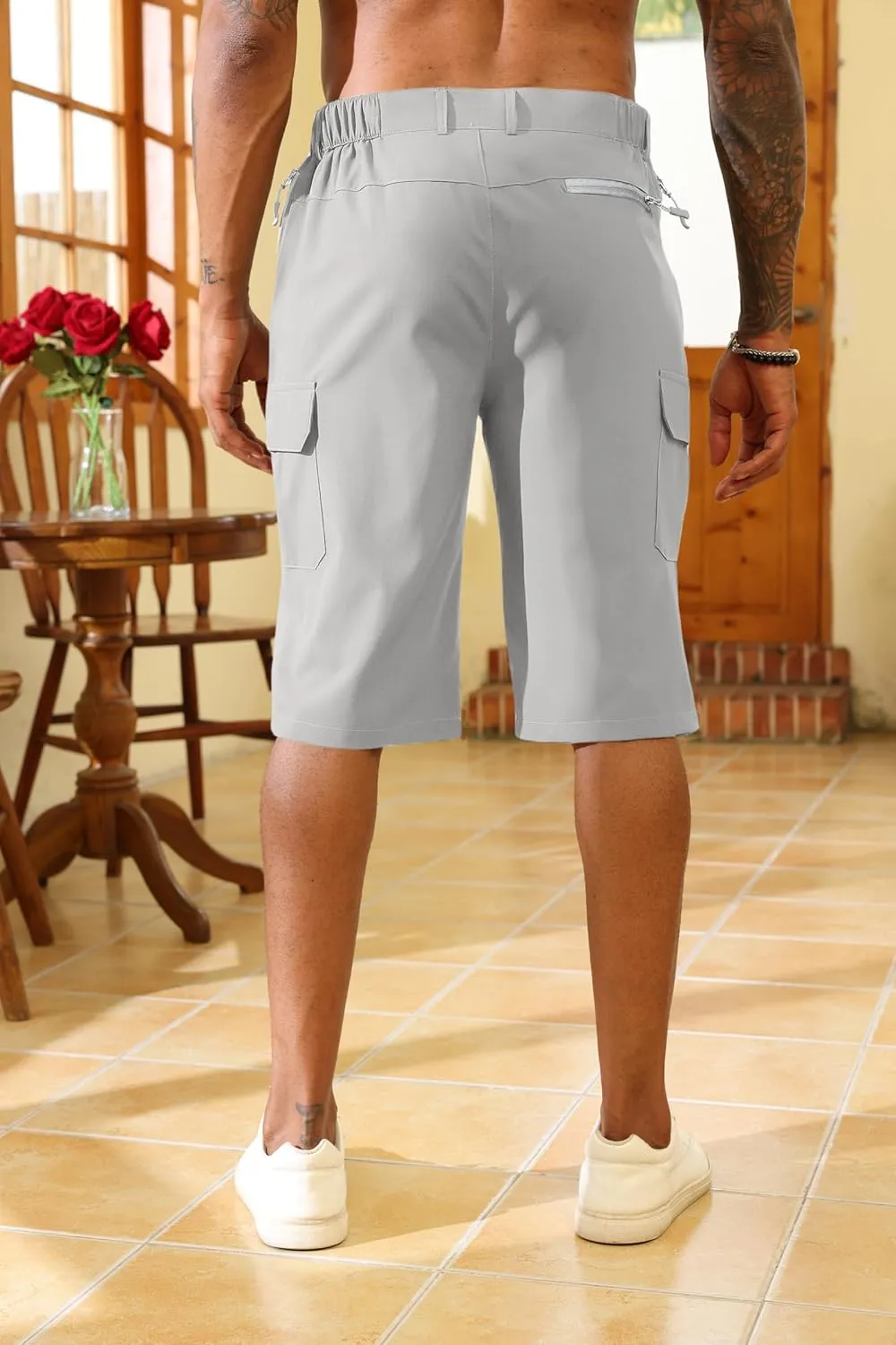Lexiart Mens Hiking Cargo Shorts Quick Dry Lightweight Work Golf Capri Pants with 5 Zipper Pockets