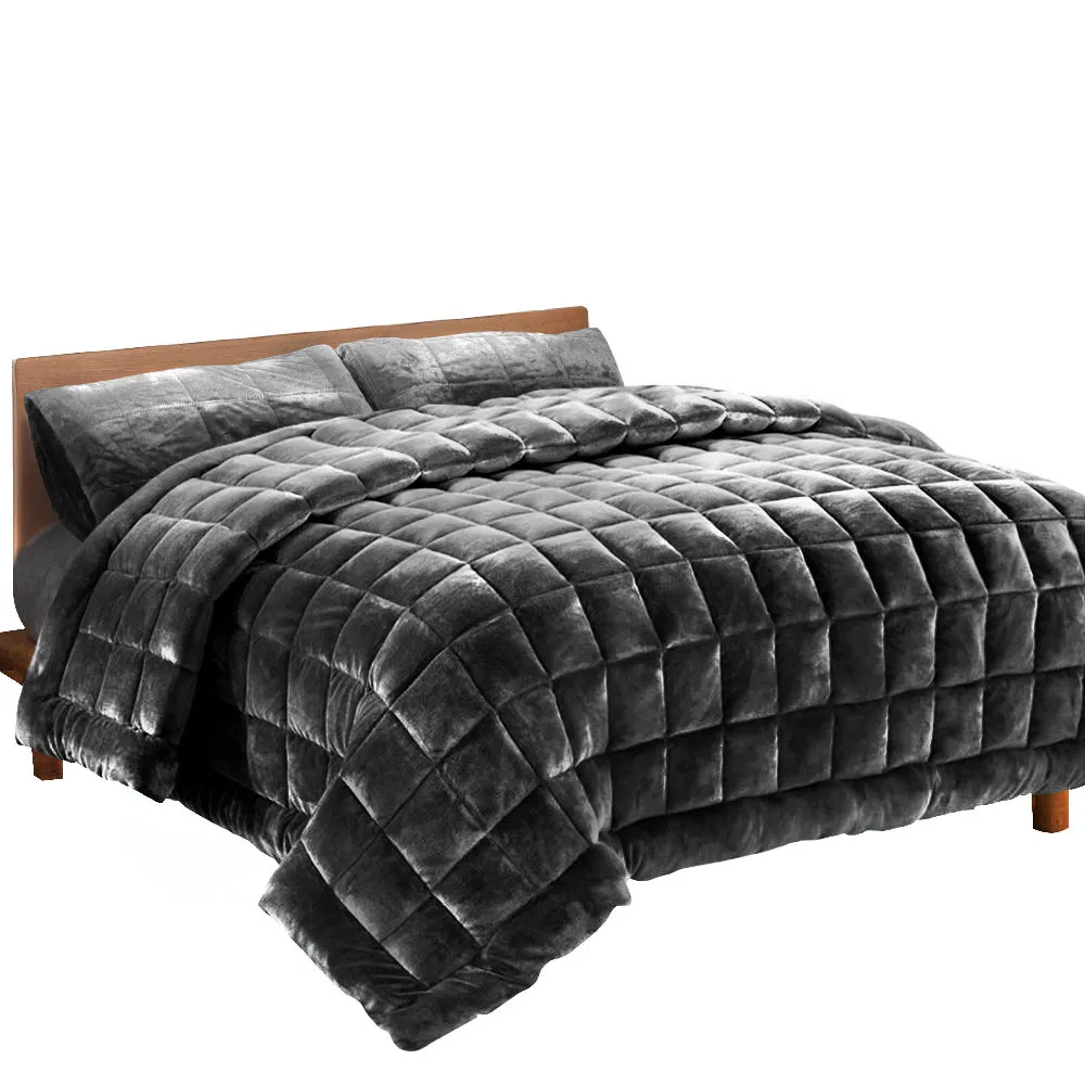 Luxury Double-Sided Faux Mink King Quilt Set, Giselle Bedding