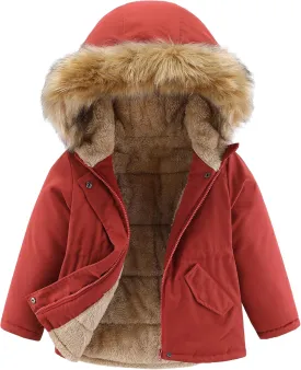 M2C Girls Fleece Lined Cotton Padded Puffer Jacket with Faux Fur Trim