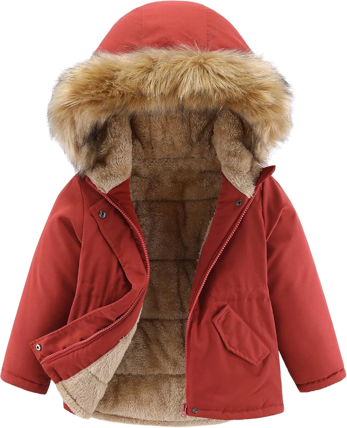 M2C Girls Fleece Lined Cotton Padded Puffer Jacket with Faux Fur Trim