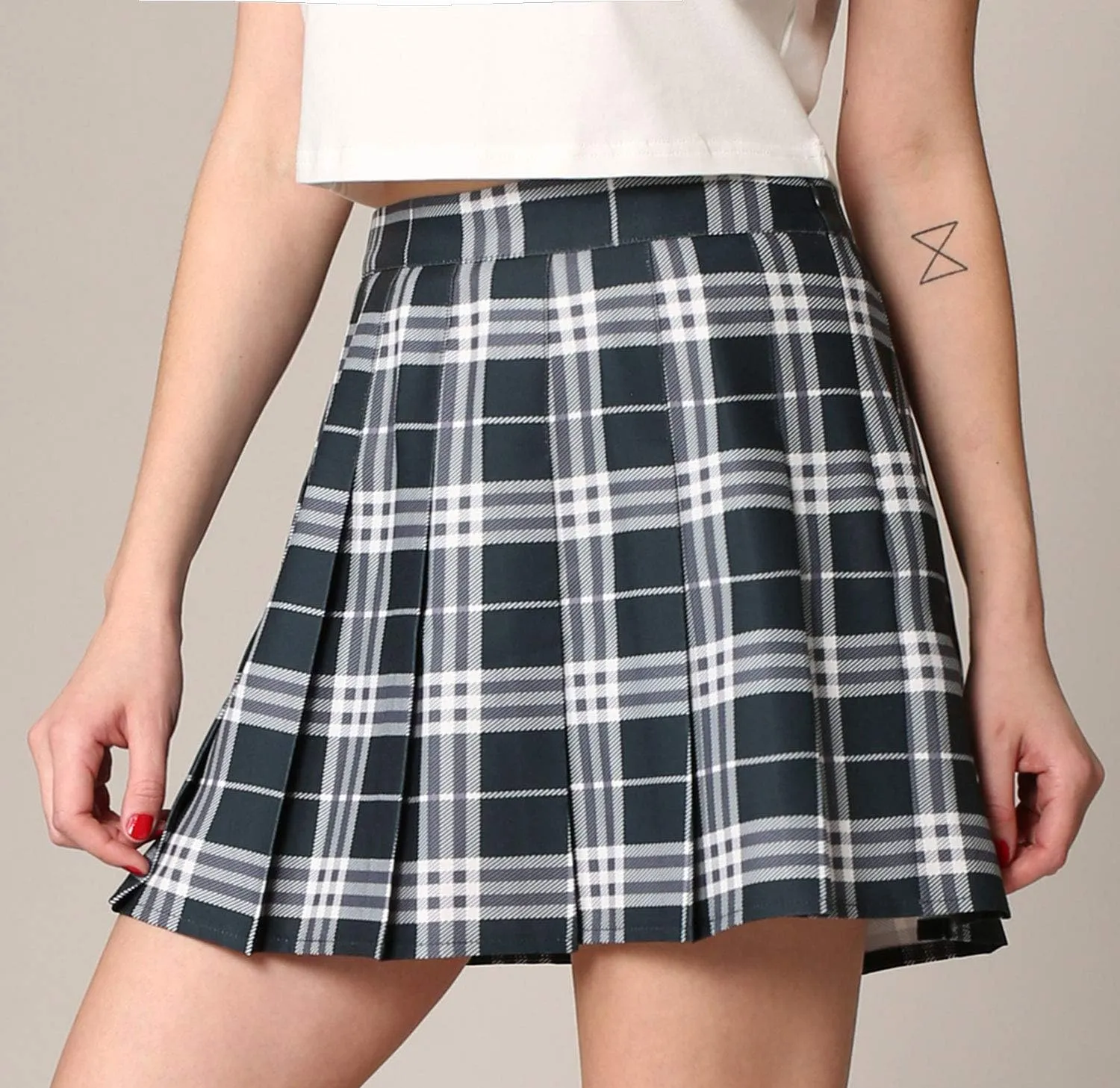 Made By Johnny Womens' Girls' High Waist Mini Plaid School Uniform Pleated Skater Tennis Skirt with Lining Shorts