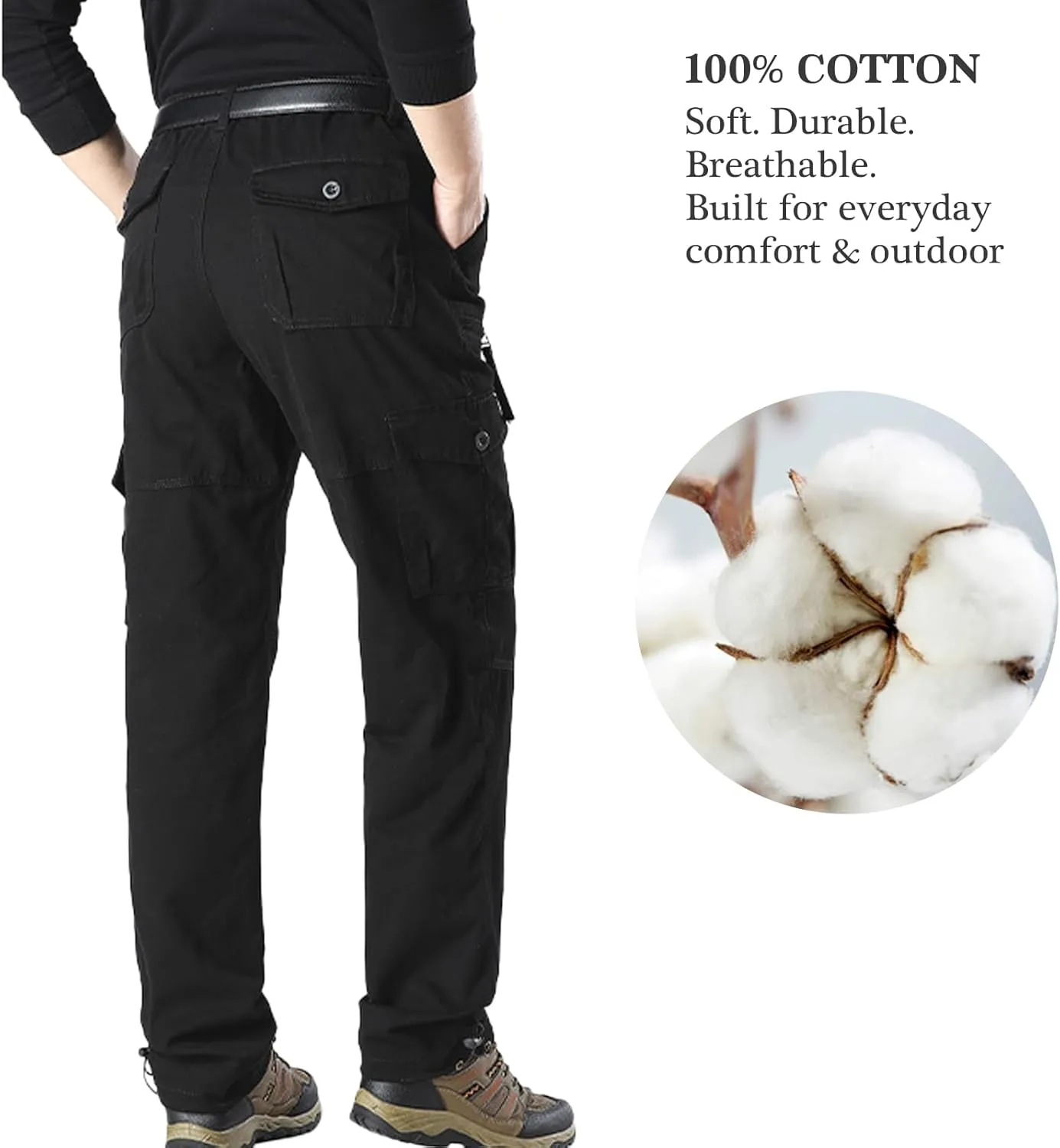 Mens Cargo Pants Elastic Waistband 7 Pockets Hiking Tactical Pants Cotton Cargo Work Pants for Men
